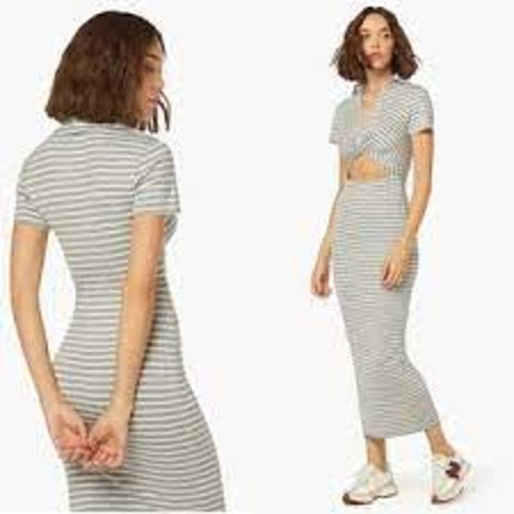Favorite Daughter gray and white striped twist front maxi dress